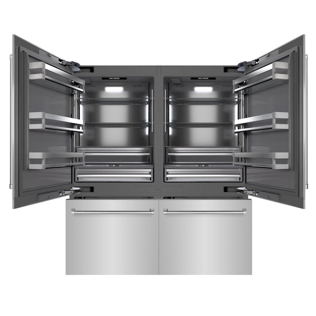 ZLINE 72 in. 39.6 cu. ft. French Door Built-In Bottom Freezer Refrigerator with Water Dispensers and Ice Makers in Stainless Steel with Graphite Gray Interior (GRBIT-304-72)