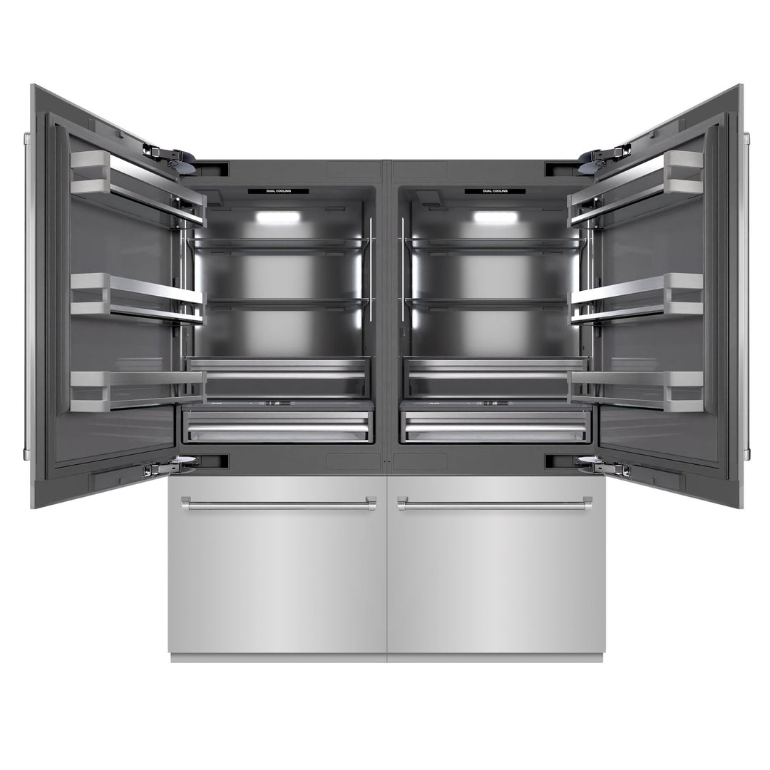 ZLINE 72 in. 39.6 cu. ft. French Door Built-In Bottom Freezer Refrigerator with Water Dispensers and Ice Makers in Stainless Steel with Graphite Gray Interior (GRBIT-304-72)