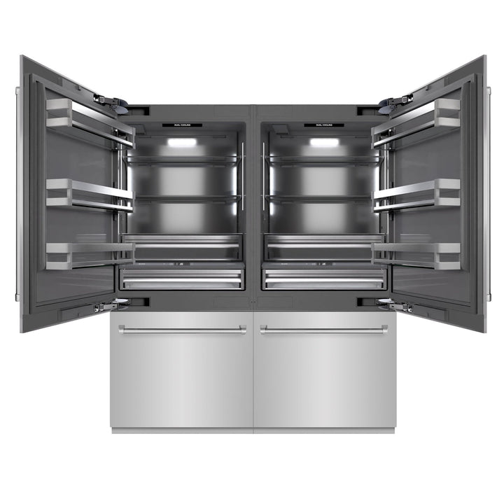 ZLINE 72 in. 39.6 cu. ft. French Door Built-In Bottom Freezer Refrigerator with Water Dispensers and Ice Makers in Stainless Steel with Graphite Gray Interior (GRBIT-304-72)
