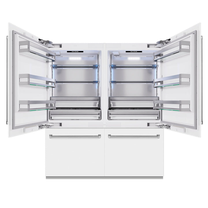 ZLINE 72 in. 39.6 cu. ft. French Door Built-In Bottom Freezer Refrigerator with Water Dispensers and Ice Makers in White Matte (RBIT-WM-72)