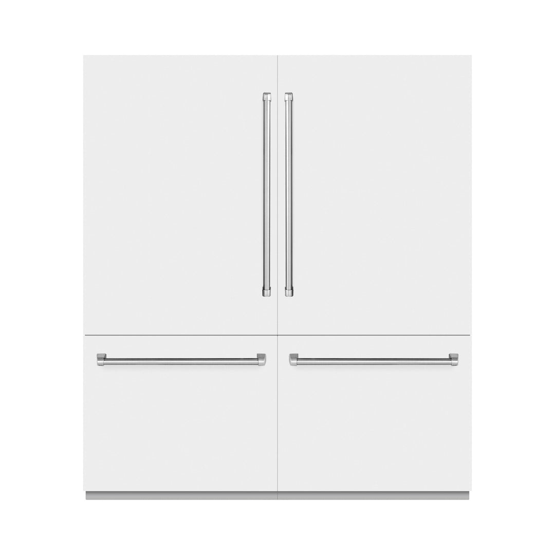 ZLINE 72 in. 39.6 cu. ft. French Door Built-In Bottom Freezer Refrigerator with Water Dispensers and Ice Makers in White Matte with Graphite Gray Interior (GRBIT-WM-72)