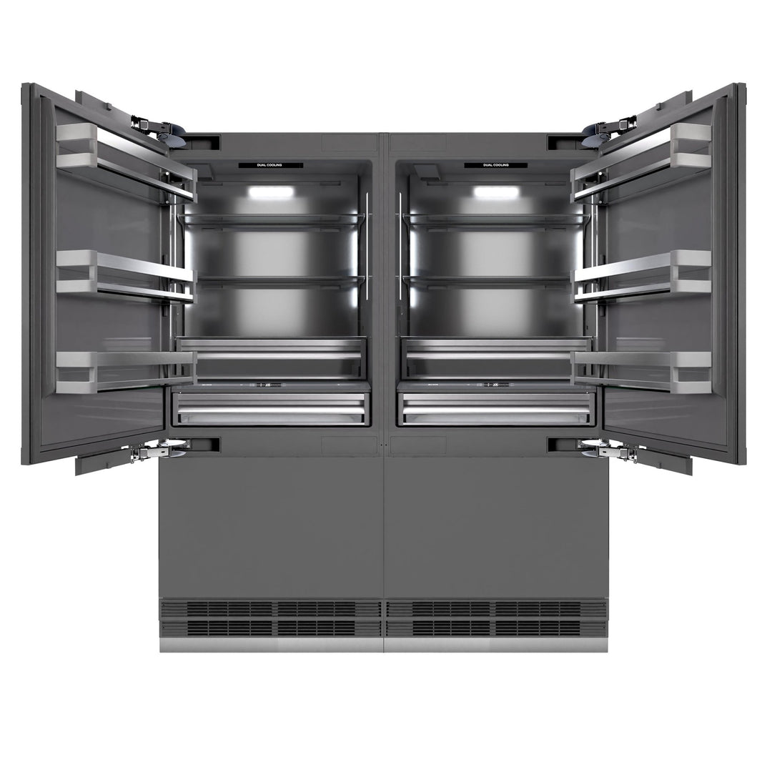 ZLINE 72 in. 39.6 cu. ft. Panel Ready French Door Built-In Bottom Freezer Refrigerator with Water Dispensers and Ice Makers with Graphite Gray Interior (GRBIT-72)