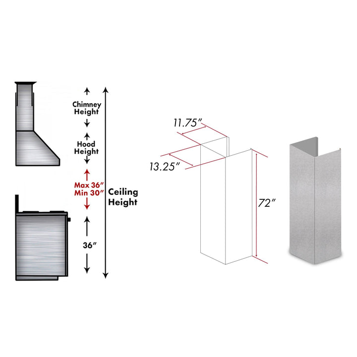 ZLINE 72 in. Satin Stainless Steel Extended Chimney and Crown (8654-E)