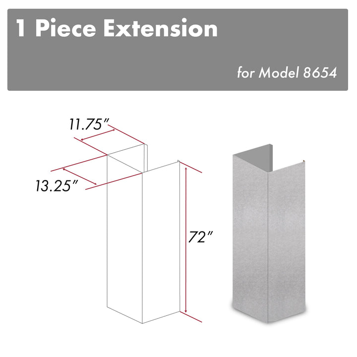ZLINE 72 in. Satin Stainless Steel Extended Chimney and Crown (8654-E)