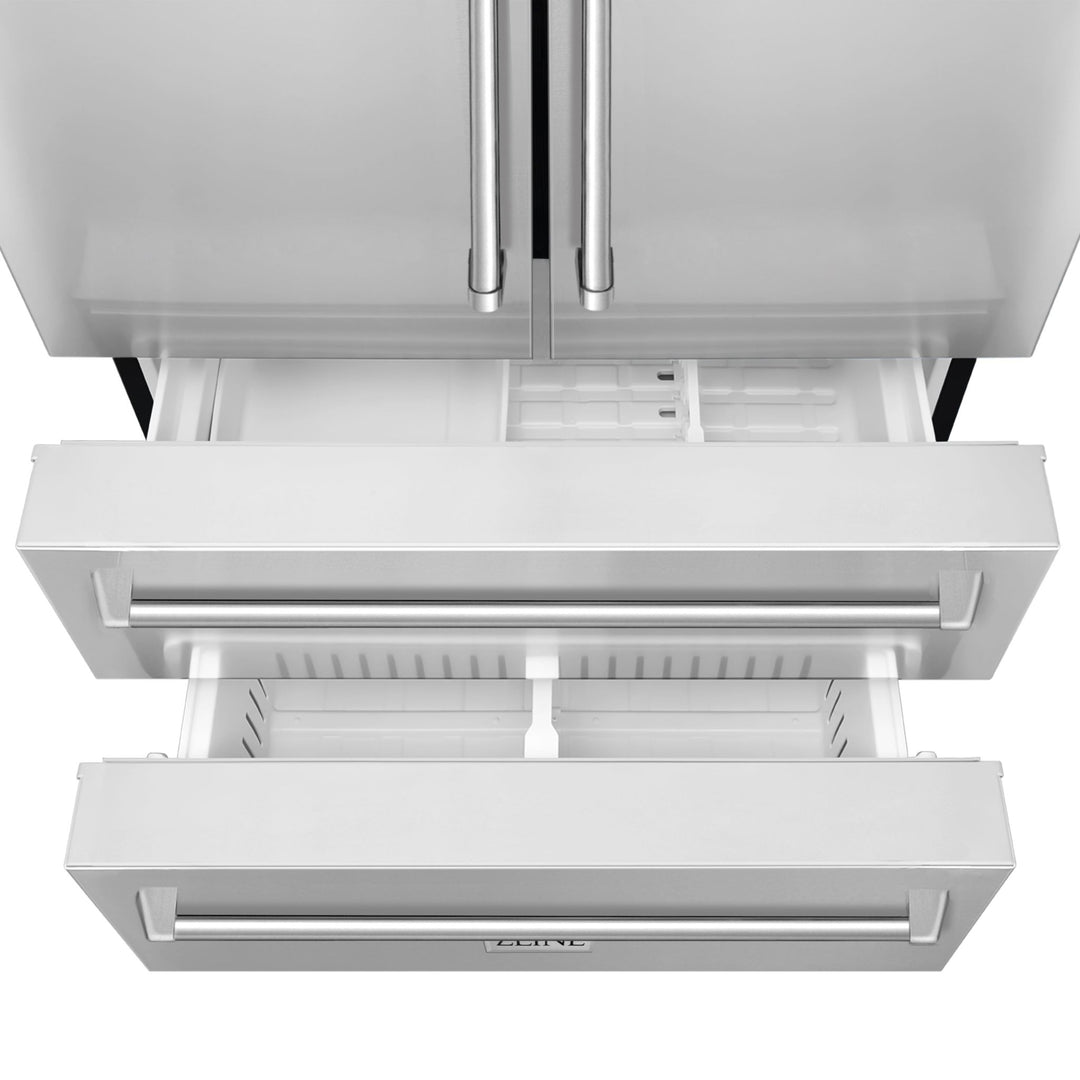ZLINE Appliance Package - 60 In. Dual Fuel Range, 36 In. Refrigerator, Range Hood and 3-Rack Dishwasher in Stainless Steel, 4KPR-RARH60-DWV