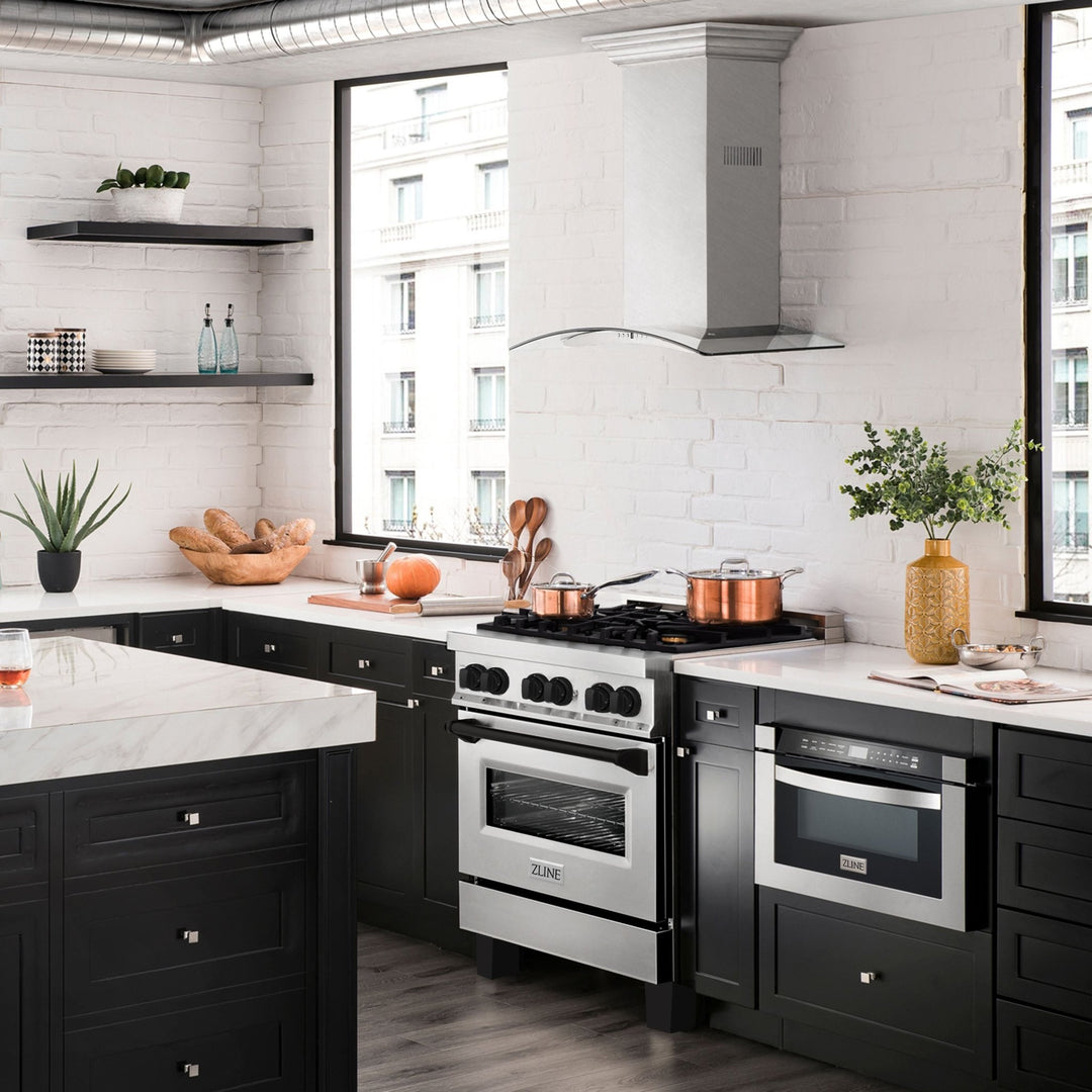 ZLINE Autograph 30" 4.0 cu. ft. Dual Fuel Range in Stainless Steel with Black Matte Accents, RAZ-30-MB