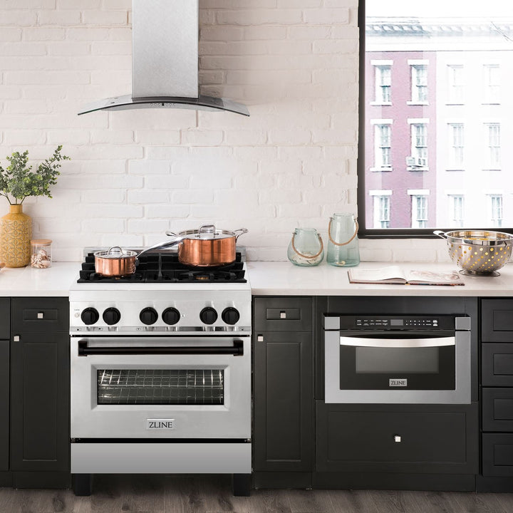 ZLINE Autograph 30" 4.0 cu. ft. Dual Fuel Range in Stainless Steel with Black Matte Accents, RAZ-30-MB
