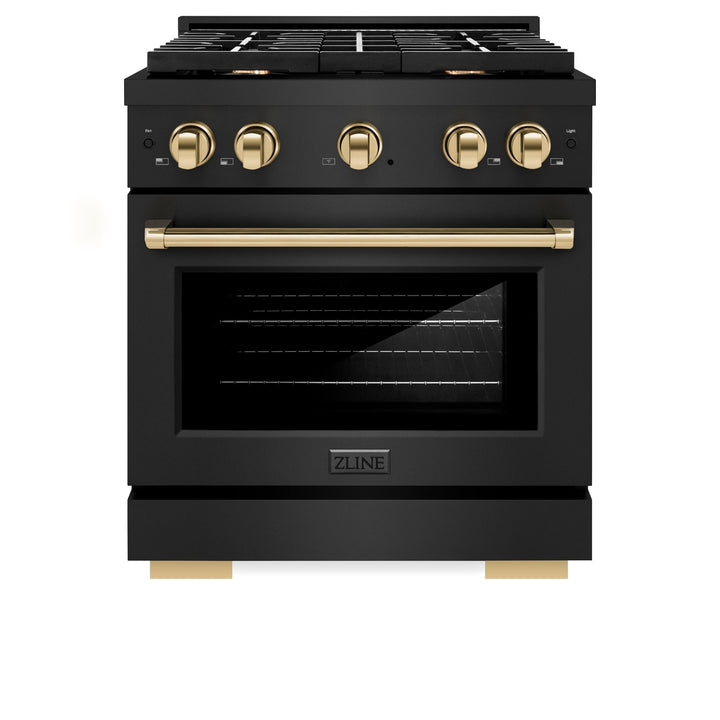 ZLINE Autograph 30&quot; 4.2 cu. ft. Paramount Gas Range with Convection Gas Oven in Black Stainless Steel and Gold Accents, SGRBZ-30-G
