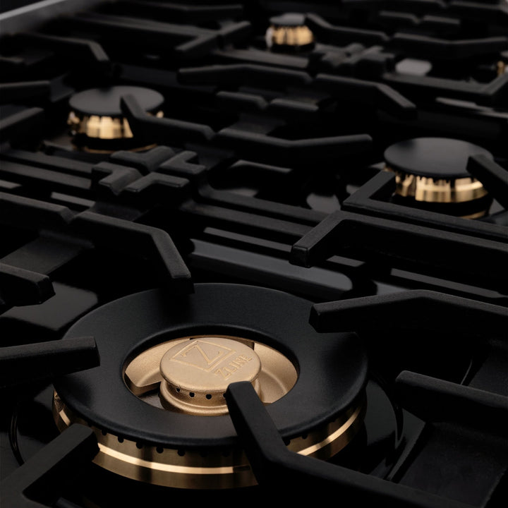 ZLINE Autograph 48" 6.0 cu. ft. Dual Fuel Range in Black Stainless Steel with Champagne Bronze Accents, RABZ-48-CB