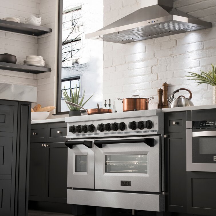 ZLINE Autograph 48 in. Gas Burner/Electric Oven in DuraSnow® Stainless Steel with Matte Black Accents, RASZ-SN-48-MB