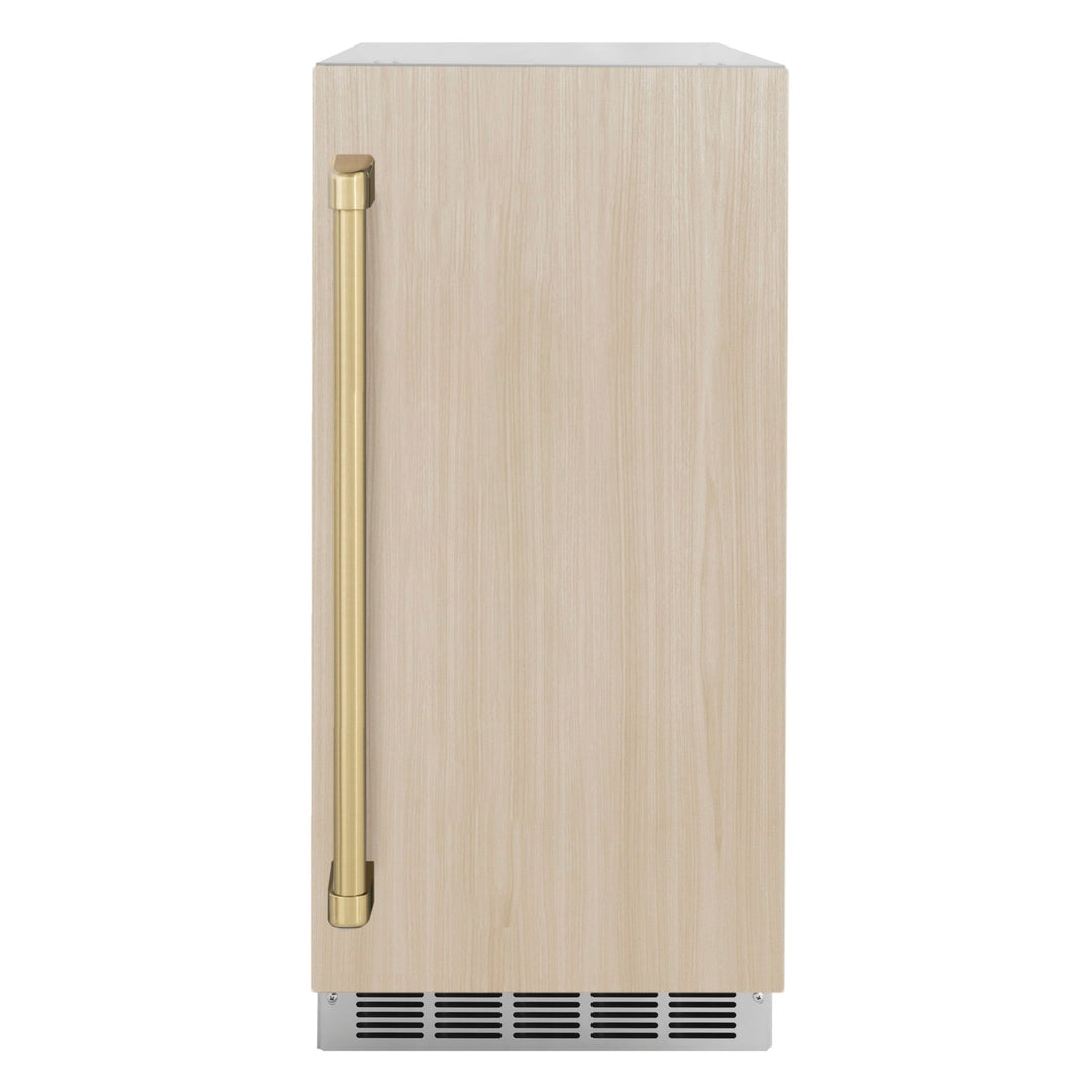ZLINE Autograph Edition 15 in. Touchstone Clear Cube Ice Maker with Drain Pump and Panel Ready Door with Champagne Bronze Handle (ICCDPZ-15-CB)