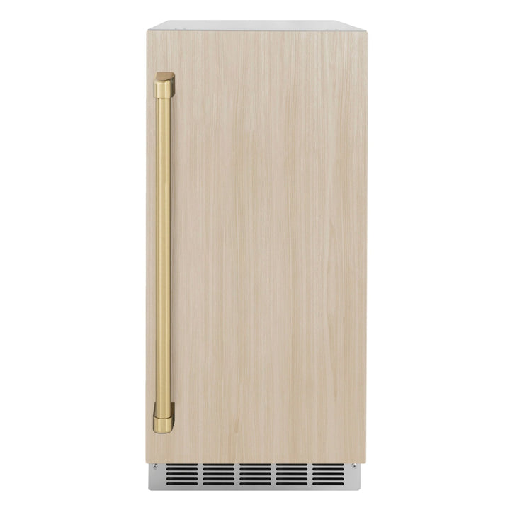 ZLINE Autograph Edition 15 in. Touchstone Clear Cube Ice Maker with Drain Pump and Panel Ready Door with Champagne Bronze Handle (ICCDPZ-15-CB)