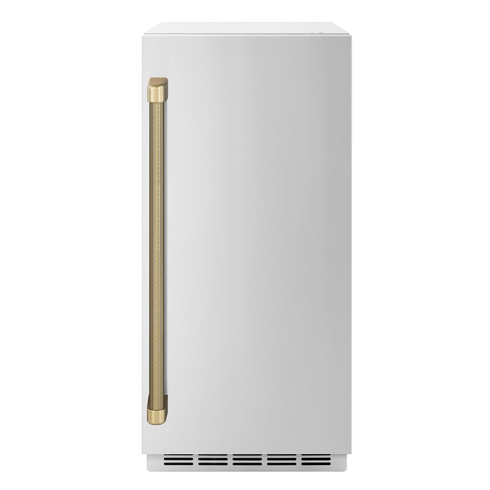 ZLINE Autograph Edition 15 in. Touchstone Clear Cube Ice Maker with Drain Pump and Solid Stainless Steel Door with Champagne Bronze Helix Handle (ICCDZ-ST-15-KCB)