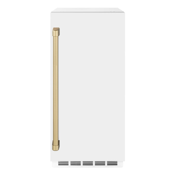 ZLINE Autograph Edition 15 in. Touchstone Clear Cube Ice Maker with Drain Pump and White Matte Door with Champagne Bronze Handle (ICCDZ-WM-15-CB)
