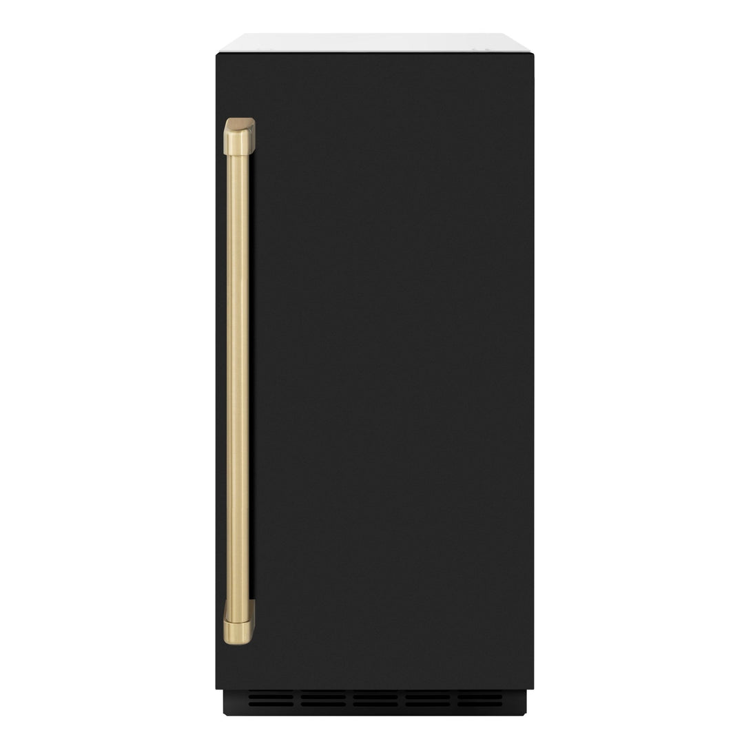 ZLINE Autograph Edition 15 in. Touchstone Gourmet Ice Maker with Drain Pump and Black Matte Door with Champagne Bronze Handle (IGMDZ-BLM-15-CB)