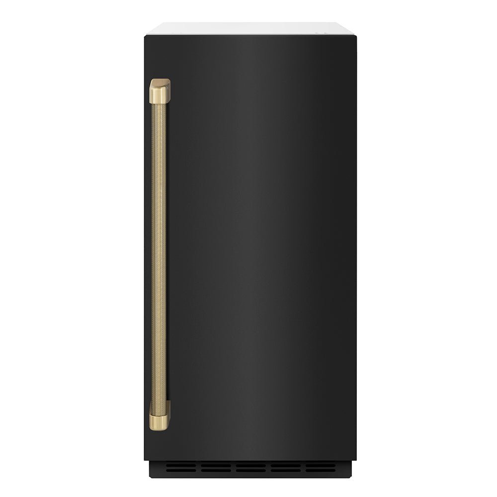 ZLINE Autograph Edition 15 in. Touchstone Gourmet Ice Maker with Drain Pump and Black Stainless Steel Door with Champagne Bronze Helix Handle (IGMDZ-BS-15-KCB)