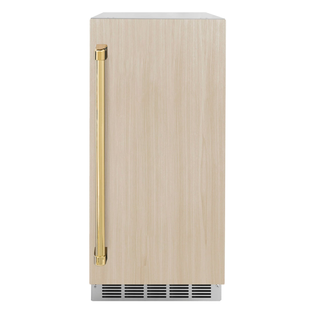 ZLINE Autograph Edition 15 in. Touchstone Gourmet Ice Maker with Drain Pump and Panel Ready Door with Polished Gold Handle (IGMDPZ-15-G)