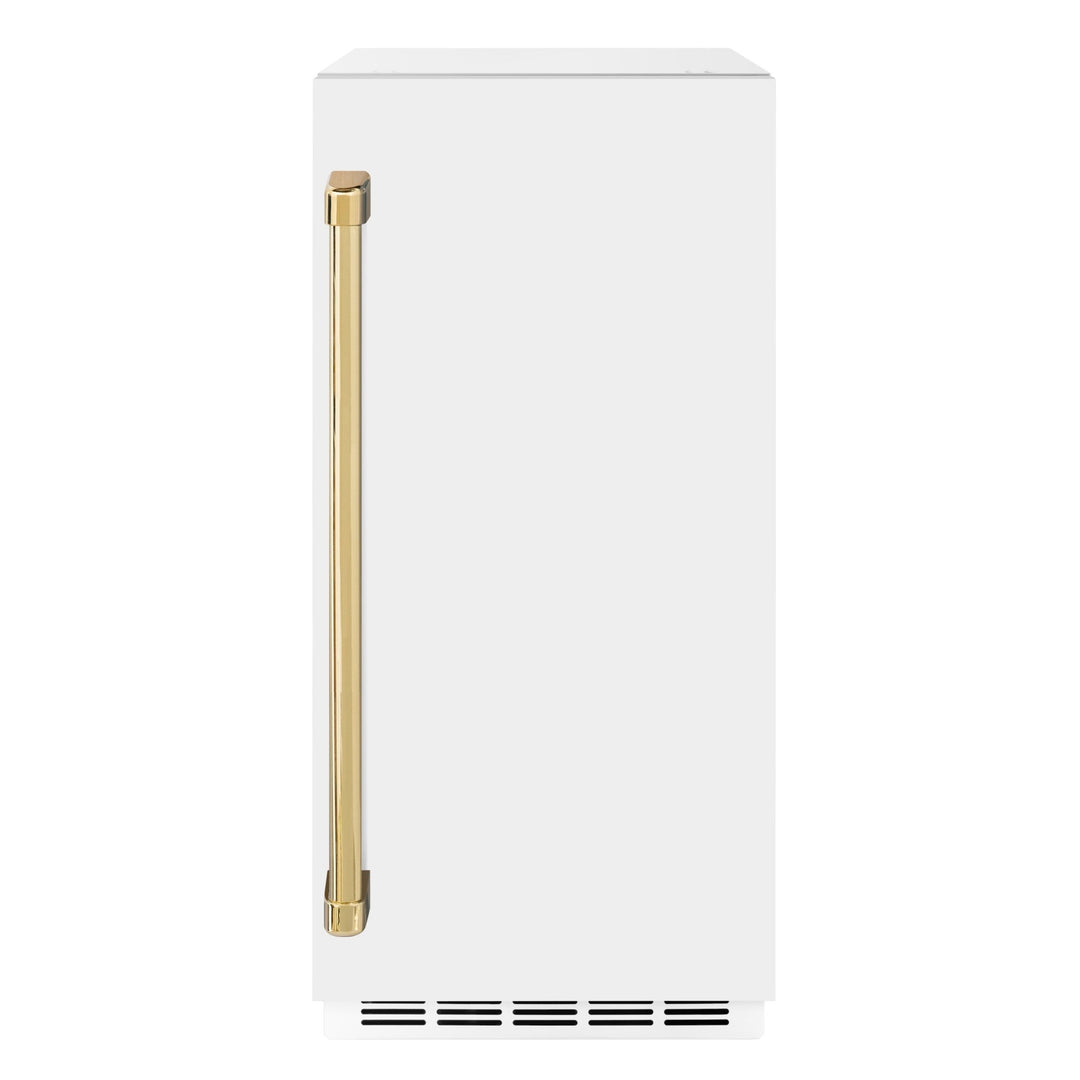 ZLINE Autograph Edition 15 in. Touchstone Gourmet Ice Maker with Drain Pump and White Matte Door with Polished Gold Handle (IGMDZ-WM-15-G)