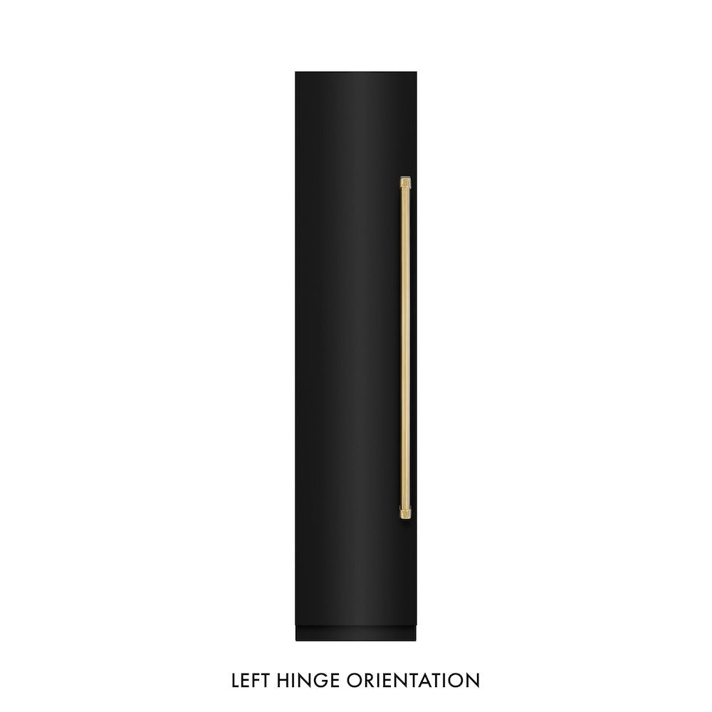 ZLINE Autograph Edition 18 in. 8.6 cu. ft. Left Hinge Column Freezer in Black Stainless Steel with Graphite Gray Interior and Polished Gold Accents (RCFVLZ-BS-18-G)