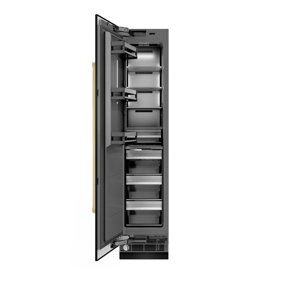 ZLINE Autograph Edition 18 in. 8.6 cu. ft. Left Hinge Column Freezer in Black Stainless Steel with Graphite Gray Interior and Polished Gold Accents (RCFVLZ-BS-18-G)