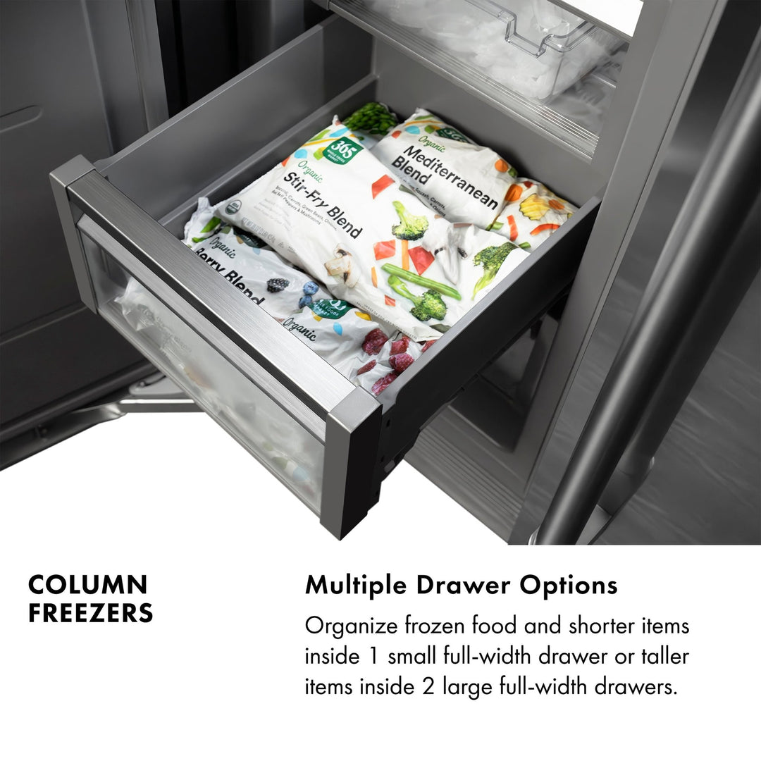 ZLINE Autograph Edition 18 in. 8.6 cu. ft. Left Hinge Column Freezer in Satin Stainless Steel with Graphite Gray Interior and Champagne Bronze Accents (RCFVLZ-SN-18-CB)