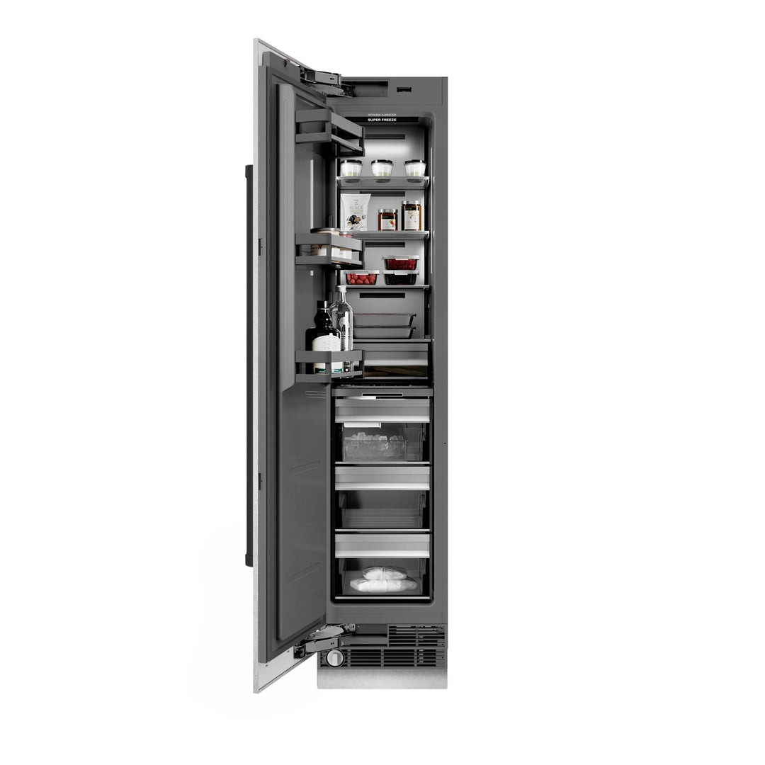 ZLINE Autograph Edition 18 in. 8.6 cu. ft. Left Hinge Column Freezer in Satin Stainless Steel with Graphite Gray Interior and Matte Black Accents (RCFVLZ-SN-18-MB)