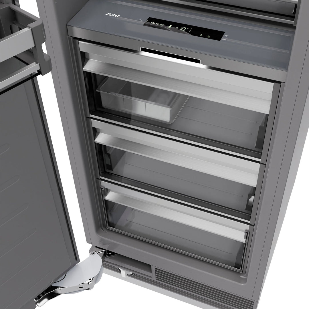 ZLINE Autograph Edition 18 in. 8.6 cu. ft. Left Hinge Column Freezer in Satin Stainless Steel with Graphite Gray Interior and Matte Black Accents (RCFVLZ-SN-18-MB)