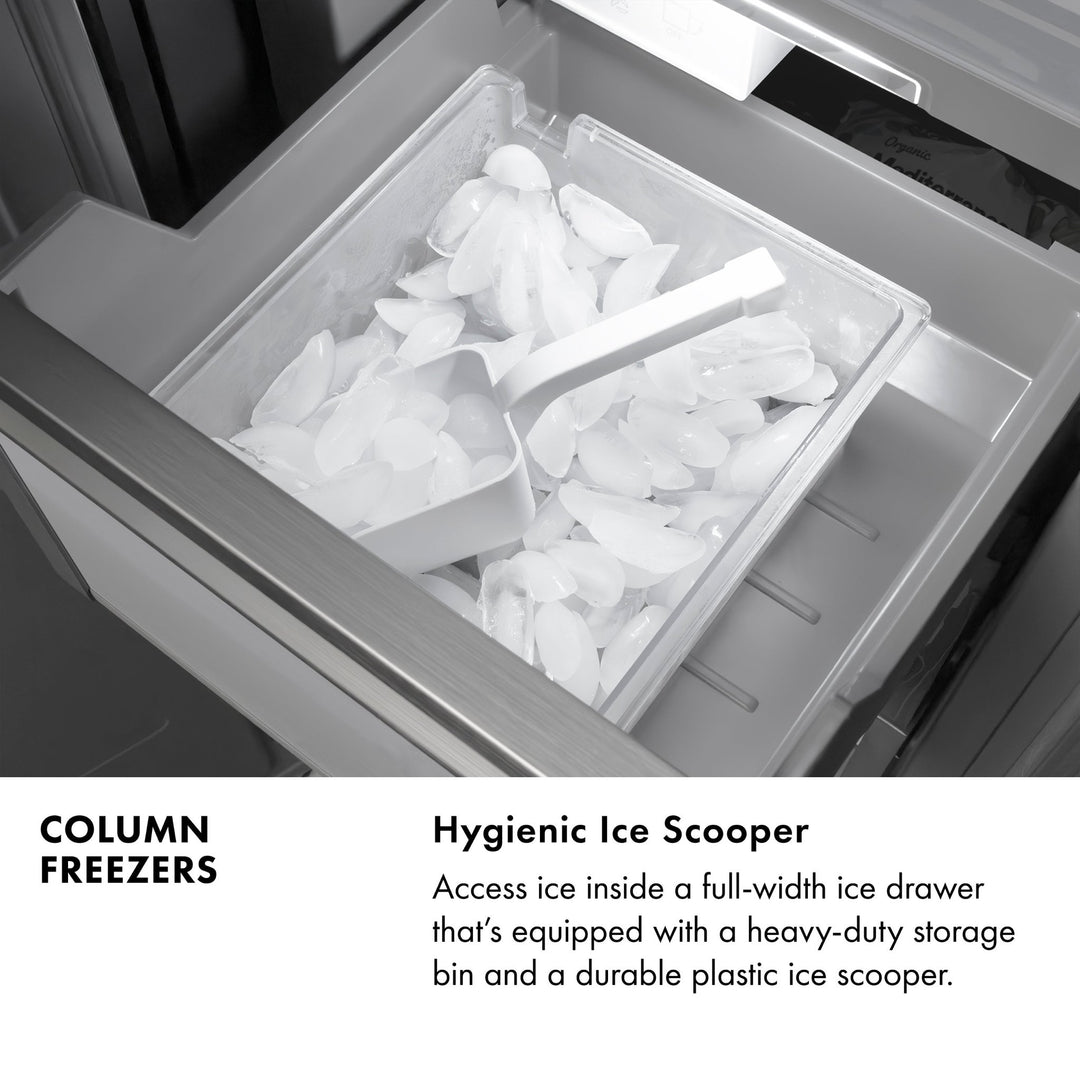 ZLINE Autograph Edition 18 in. 8.6 cu. ft. Left Hinge Column Freezer in Satin Stainless Steel with Graphite Gray Interior and Matte Black Accents (RCFVLZ-SN-18-MB)
