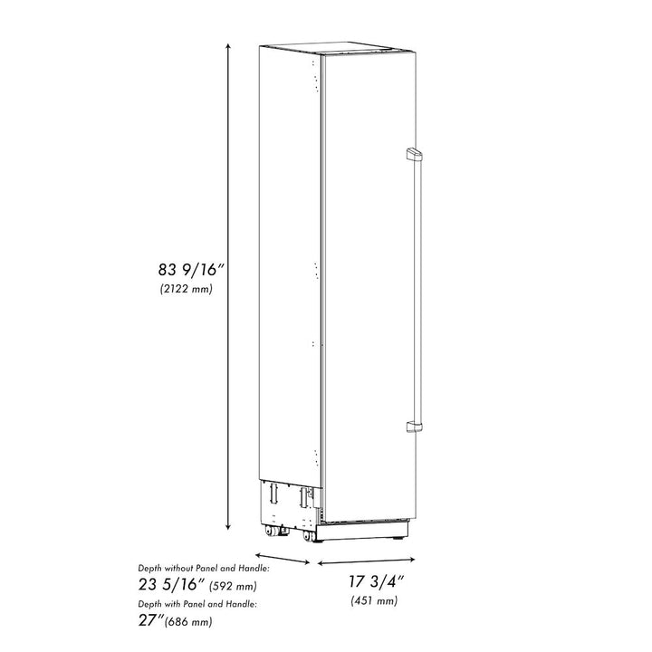 ZLINE Autograph Edition 18 in. 8.6 cu. ft. Left Hinge Column Freezer in Stainless Steel with Graphite Gray Interior and Champagne Bronze Accents (RCFVLZ-30418-CB)