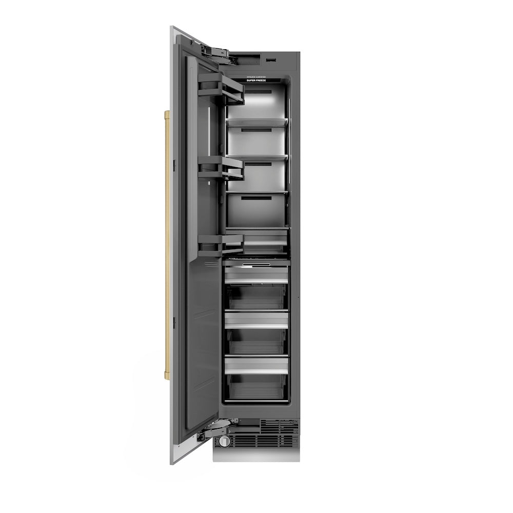 ZLINE Autograph Edition 18 in. 8.6 cu. ft. Left Hinge Column Freezer in Stainless Steel with Graphite Gray Interior and Champagne Bronze Accents (RCFVLZ-30418-CB)