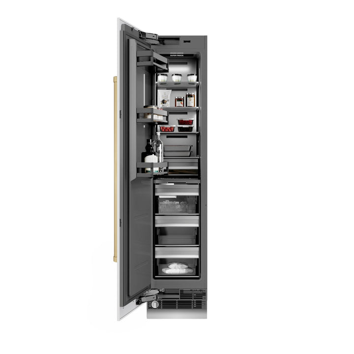 ZLINE Autograph Edition 18 in. 8.6 cu. ft. Left Hinge Column Freezer in White Matte with Graphite Gray Interior and Champagne Bronze Accents (RCFVLZ-WM-18-CB)