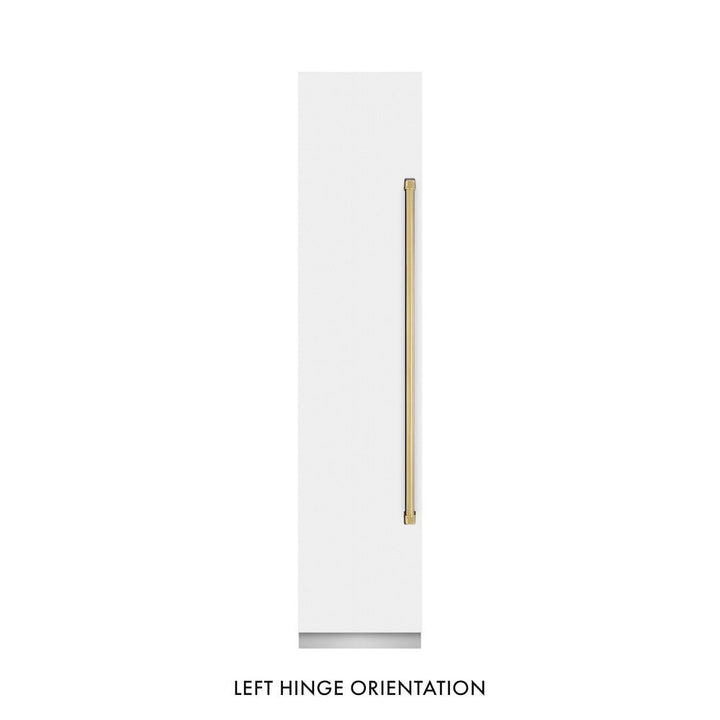 ZLINE Autograph Edition 18 in. 8.6 cu. ft. Left Hinge Column Freezer in White Matte with Graphite Gray Interior and Polished Gold Accents (RCFVLZ-WM-18-G)