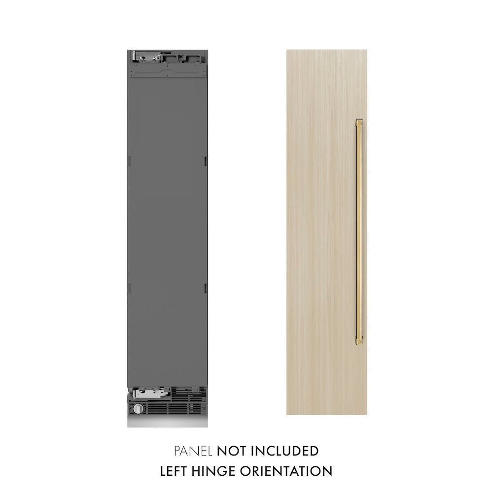 ZLINE Autograph Edition 18 in. 8.6 cu. ft. Panel Ready Left Hinge Column Freezer with Graphite Gray Interior and Polished Gold Accents (RBCFVLZ-18-G)