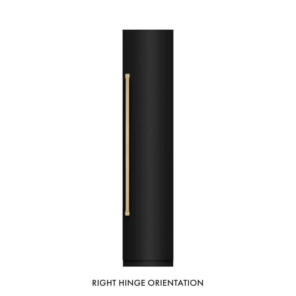ZLINE Autograph Edition 18 in. 8.6 cu. ft. Right Hinge Column Freezer in Black Stainless Steel with Graphite Gray Interior and Champagne Bronze Accents (RCFVRZ-BS-18-CB)