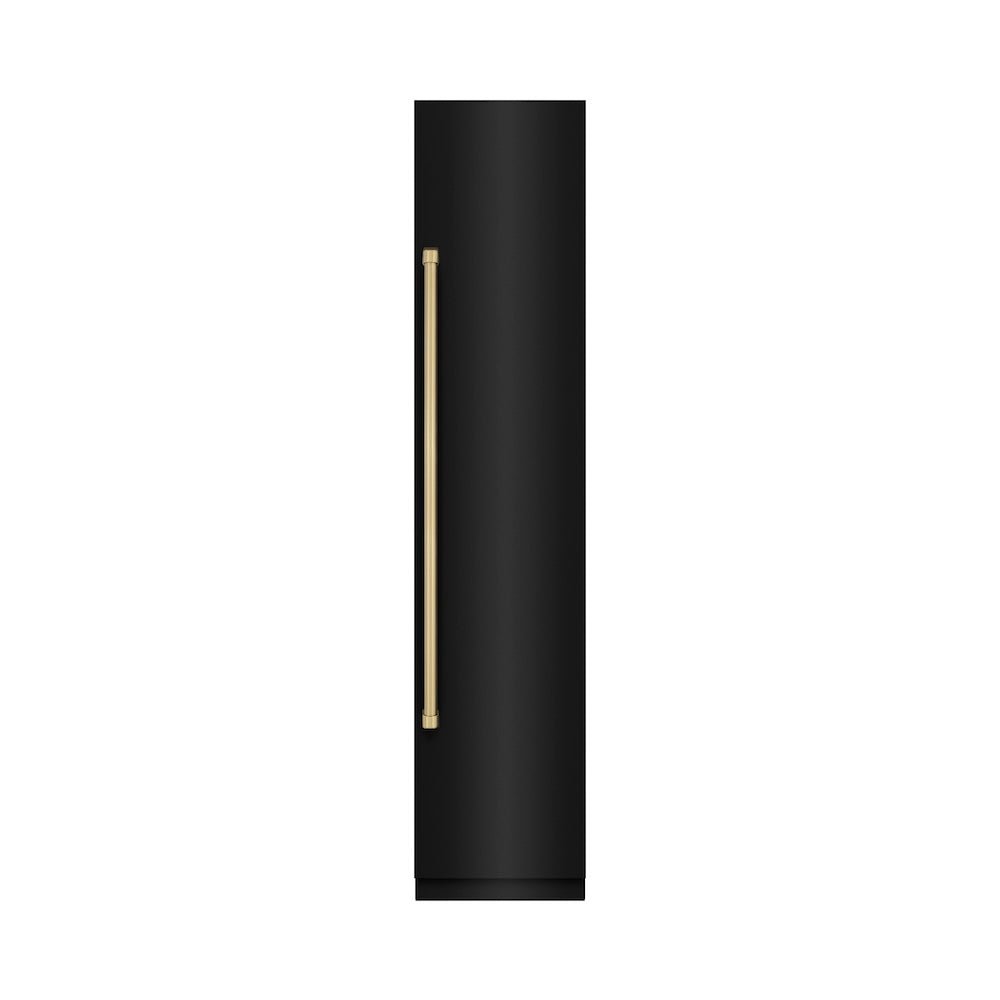 ZLINE Autograph Edition 18 in. 8.6 cu. ft. Right Hinge Column Freezer in Black Stainless Steel with Graphite Gray Interior and Champagne Bronze Accents (RCFVRZ-BS-18-CB)