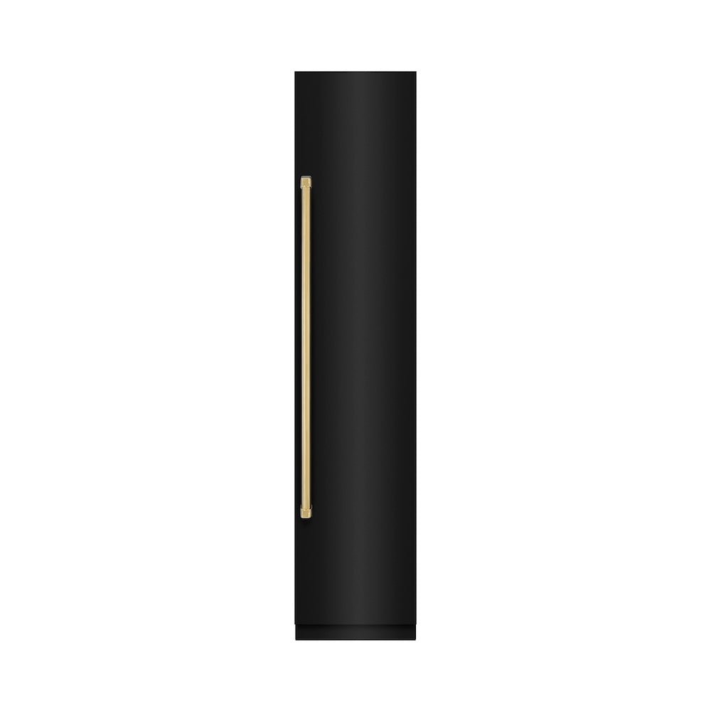 ZLINE Autograph Edition 18 in. 8.6 cu. ft. Right Hinge Column Freezer in Black Stainless Steel with Graphite Gray Interior and Polished Gold Accents (RCFVRZ-BS-18-G)