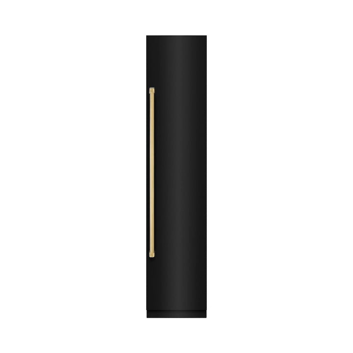 ZLINE Autograph Edition 18 in. 8.6 cu. ft. Right Hinge Column Freezer in Black Stainless Steel with Graphite Gray Interior and Polished Gold Accents (RCFVRZ-BS-18-G)