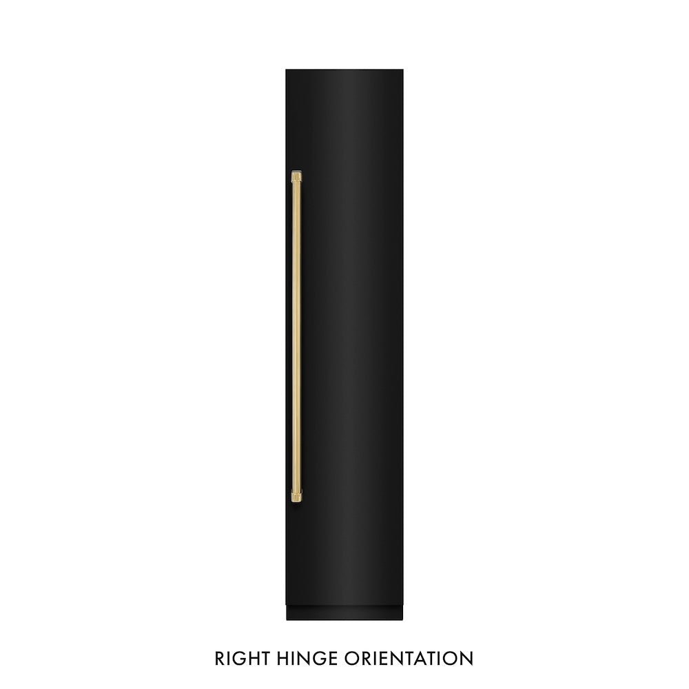 ZLINE Autograph Edition 18 in. 8.6 cu. ft. Right Hinge Column Freezer in Black Stainless Steel with Graphite Gray Interior and Polished Gold Accents (RCFVRZ-BS-18-G)
