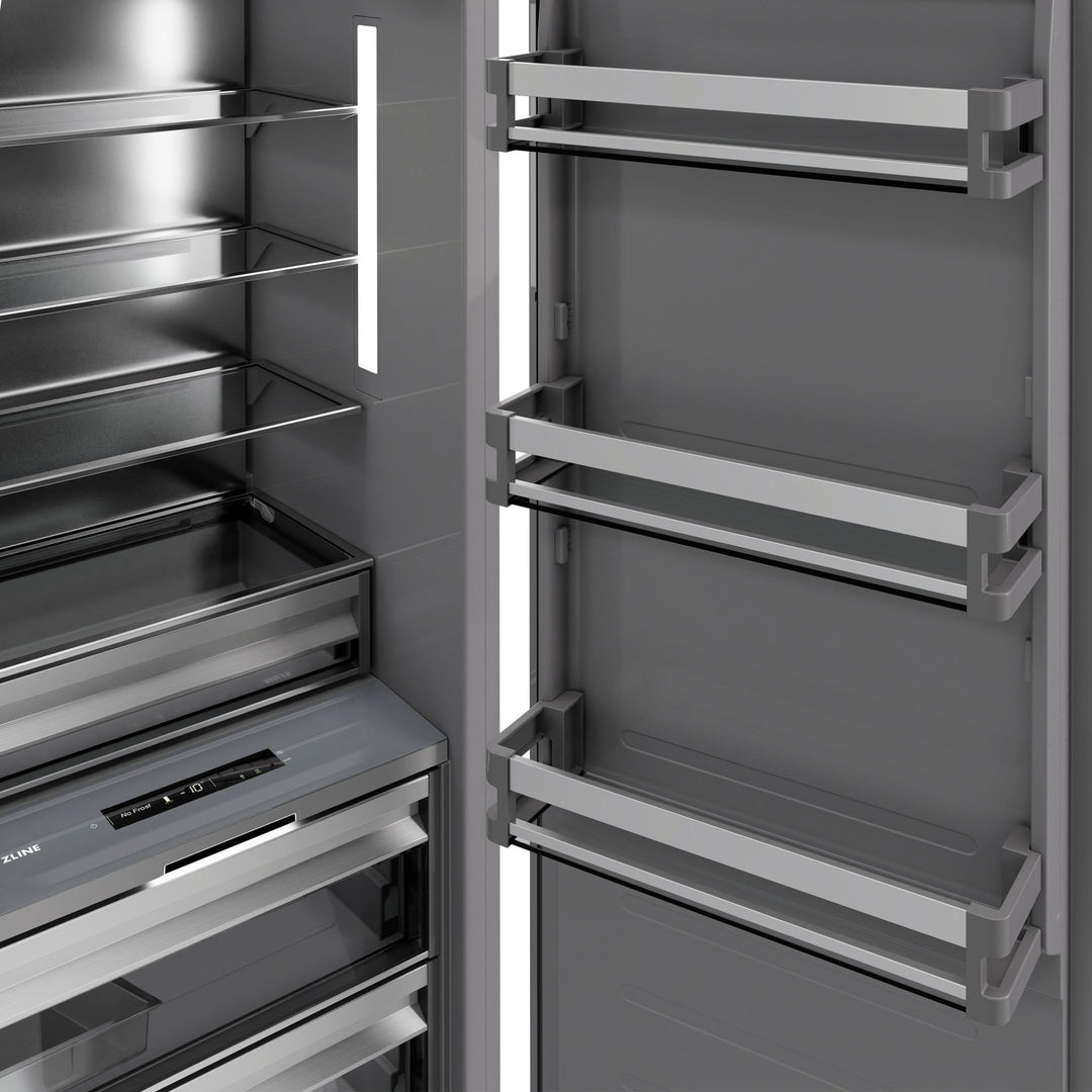ZLINE Autograph Edition 18 in. 8.6 cu. ft. Right Hinge Column Freezer in Satin Stainless Steel with Graphite Gray Interior and Champagne Bronze Accents (RCFVRZ-SN-18-CB)