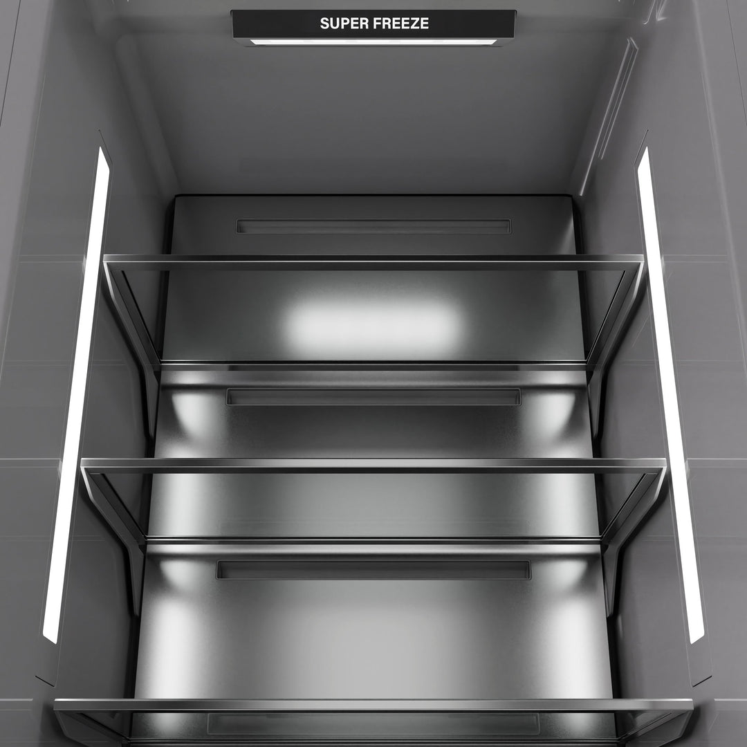 ZLINE Autograph Edition 18 in. 8.6 cu. ft. Right Hinge Column Freezer in Satin Stainless Steel with Graphite Gray Interior and Matte Black Accents (RCFVRZ-SN-18-MB)