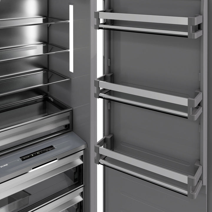 ZLINE Autograph Edition 18 in. 8.6 cu. ft. Right Hinge Column Freezer in Satin Stainless Steel with Graphite Gray Interior and Polished Gold Accents (RCFVRZ-SN-18-G)