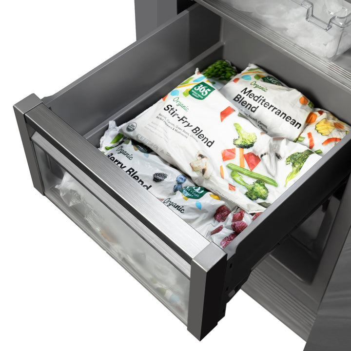 ZLINE Autograph Edition 18 in. 8.6 cu. ft. Right Hinge Column Freezer in Satin Stainless Steel with Graphite Gray Interior and Polished Gold Accents (RCFVRZ-SN-18-G)
