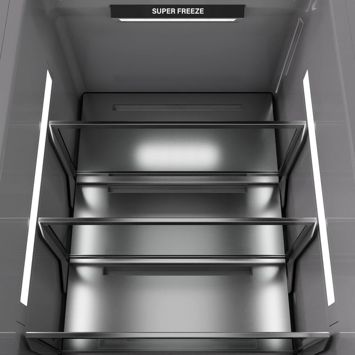 ZLINE Autograph Edition 18 in. 8.6 cu. ft. Right Hinge Column Freezer in Satin Stainless Steel with Graphite Gray Interior and Polished Gold Accents (RCFVRZ-SN-18-G)