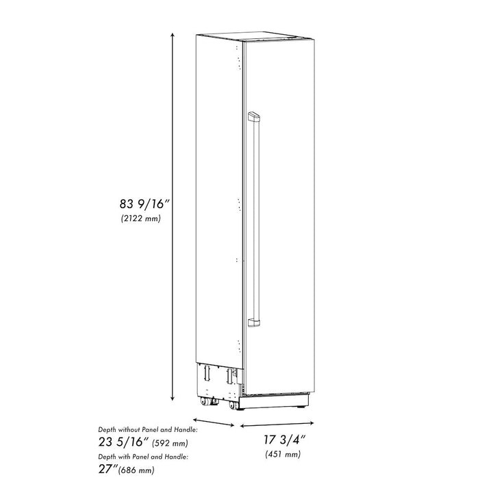 ZLINE Autograph Edition 18 in. 8.6 cu. ft. Right Hinge Column Freezer in Stainless Steel with Graphite Gray Interior and Champagne Bronze Accents (RCFVRZ-30418-CB)