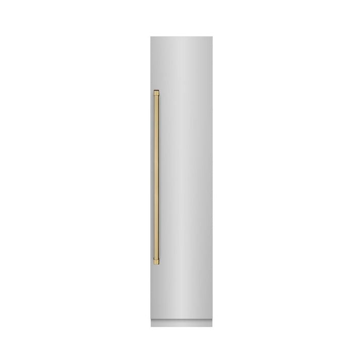 ZLINE Autograph Edition 18 in. 8.6 cu. ft. Right Hinge Column Freezer in Stainless Steel with Graphite Gray Interior and Champagne Bronze Accents (RCFVRZ-30418-CB)