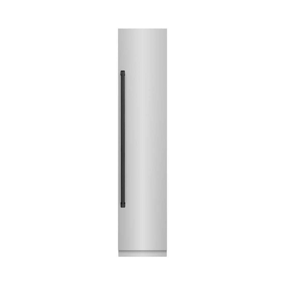 ZLINE Autograph Edition 18 in. 8.6 cu. ft. Right Hinge Column Freezer in Stainless Steel with Graphite Gray Interior and Matte Black Accents (RCFVRZ-30418-MB)