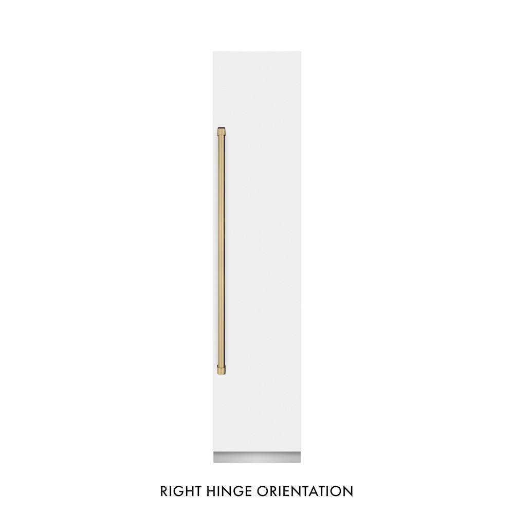 ZLINE Autograph Edition 18 in. 8.6 cu. ft. Right Hinge Column Freezer in White Matte with Graphite Gray Interior and Champagne Bronze Accents (RCFVRZ-WM-18-CB)