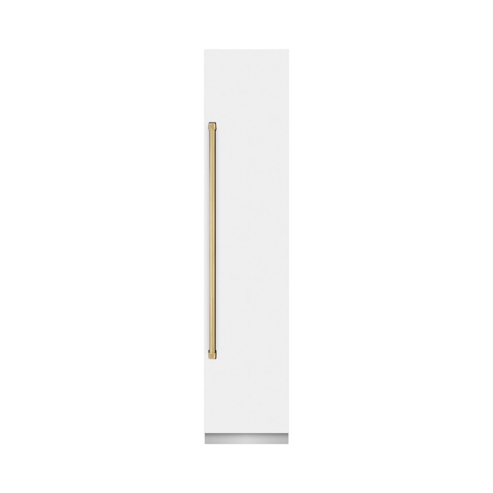 ZLINE Autograph Edition 18 in. 8.6 cu. ft. Right Hinge Column Freezer in White Matte with Graphite Gray Interior and Polished Gold Accents (RCFVRZ-WM-18-G)