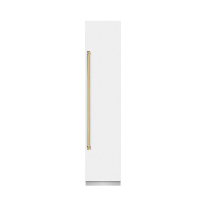 ZLINE Autograph Edition 18 in. 8.6 cu. ft. Right Hinge Column Freezer in White Matte with Graphite Gray Interior and Polished Gold Accents (RCFVRZ-WM-18-G)