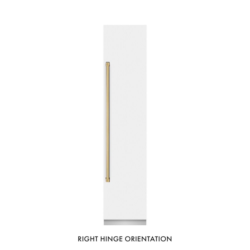 ZLINE Autograph Edition 18 in. 8.6 cu. ft. Right Hinge Column Freezer in White Matte with Graphite Gray Interior and Polished Gold Accents (RCFVRZ-WM-18-G)